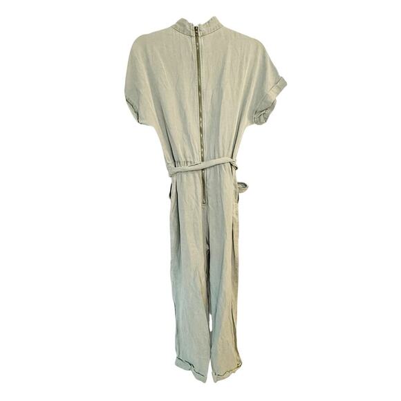 Alice + Olivia Leonarda Jumpsuit Cropped Belted Linen Blend Light Green Size 6 - Picture 4 of 7
